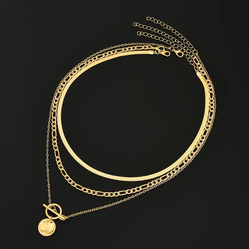 Savira Textured Coin Layering Necklace | Gold - Image 5
