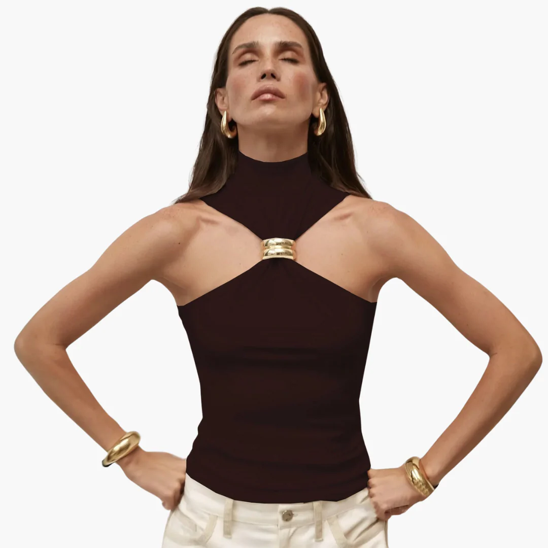 Schicke High Neck Haltertop - für Frauen mit Goldakzent - Image 5