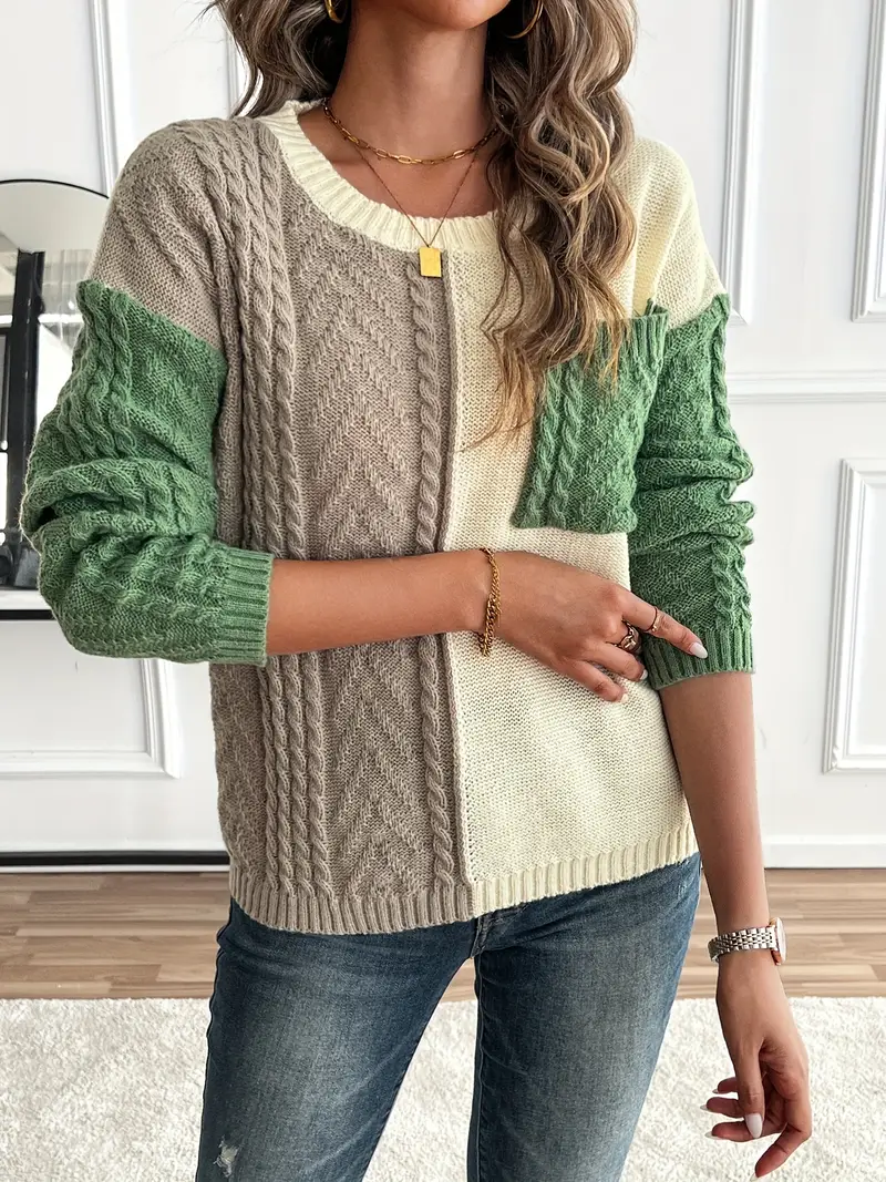SCHICKER FARBBLOCK RUNDHALS-PULLOVER FÜR DAMEN | MODERN, VIELSEITIG, KOMFORTABEL - Image 2