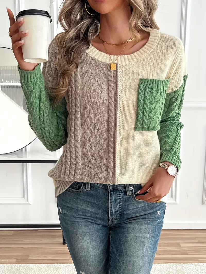 SCHICKER FARBBLOCK RUNDHALS-PULLOVER FÜR DAMEN | MODERN, VIELSEITIG, KOMFORTABEL - Image 4