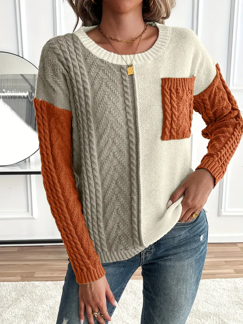 SCHICKER FARBBLOCK RUNDHALS-PULLOVER FÜR DAMEN | MODERN, VIELSEITIG, KOMFORTABEL - Image 5