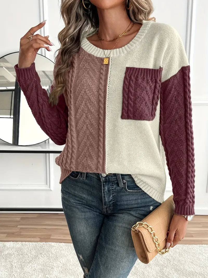 SCHICKER FARBBLOCK RUNDHALS-PULLOVER FÜR DAMEN | MODERN, VIELSEITIG, KOMFORTABEL - Image 6