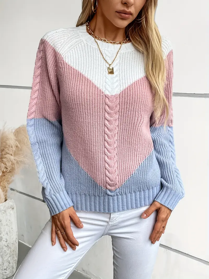 SCHICKER FARBBLOCK RUNDHALS-PULLOVER FÜR DAMEN | MODERNER STIL, BEQUEME PASSFORM - Image 2
