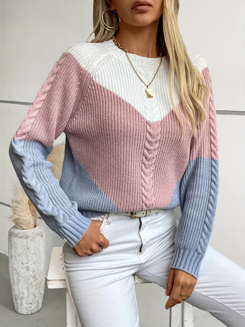 SCHICKER FARBBLOCK RUNDHALS-PULLOVER FÜR DAMEN | MODERNER STIL, BEQUEME PASSFORM - Image 3