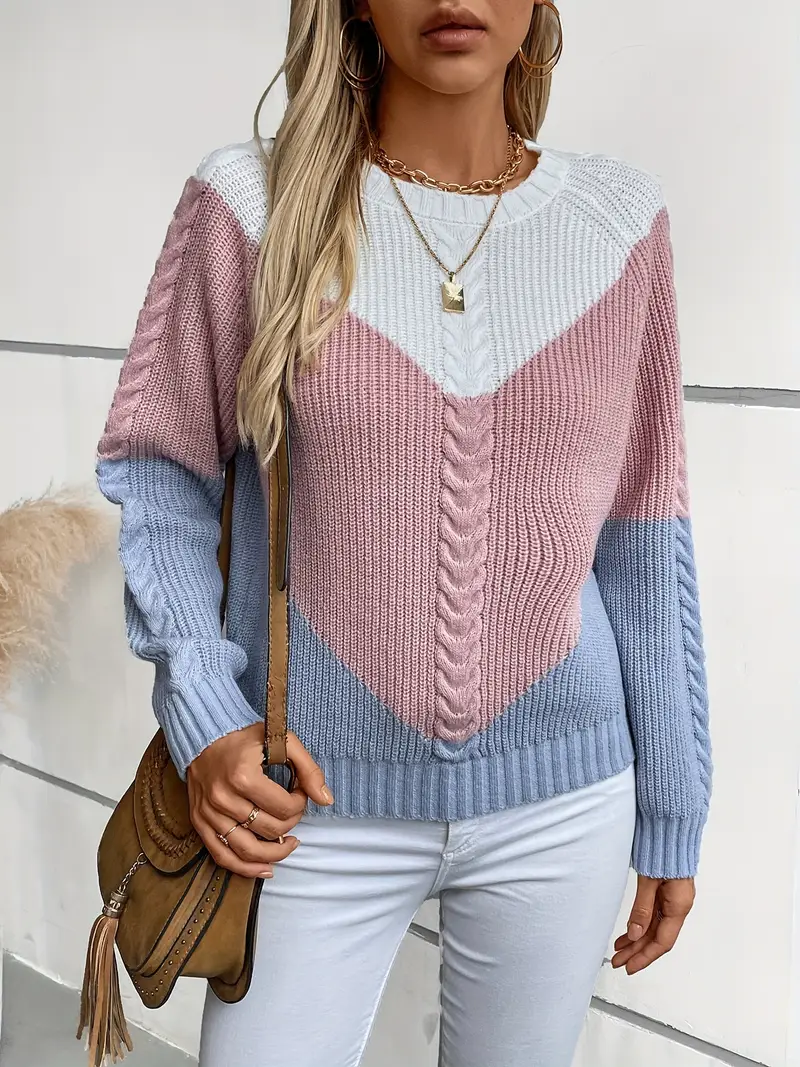SCHICKER FARBBLOCK RUNDHALS-PULLOVER FÜR DAMEN | MODERNER STIL, BEQUEME PASSFORM - Image 4
