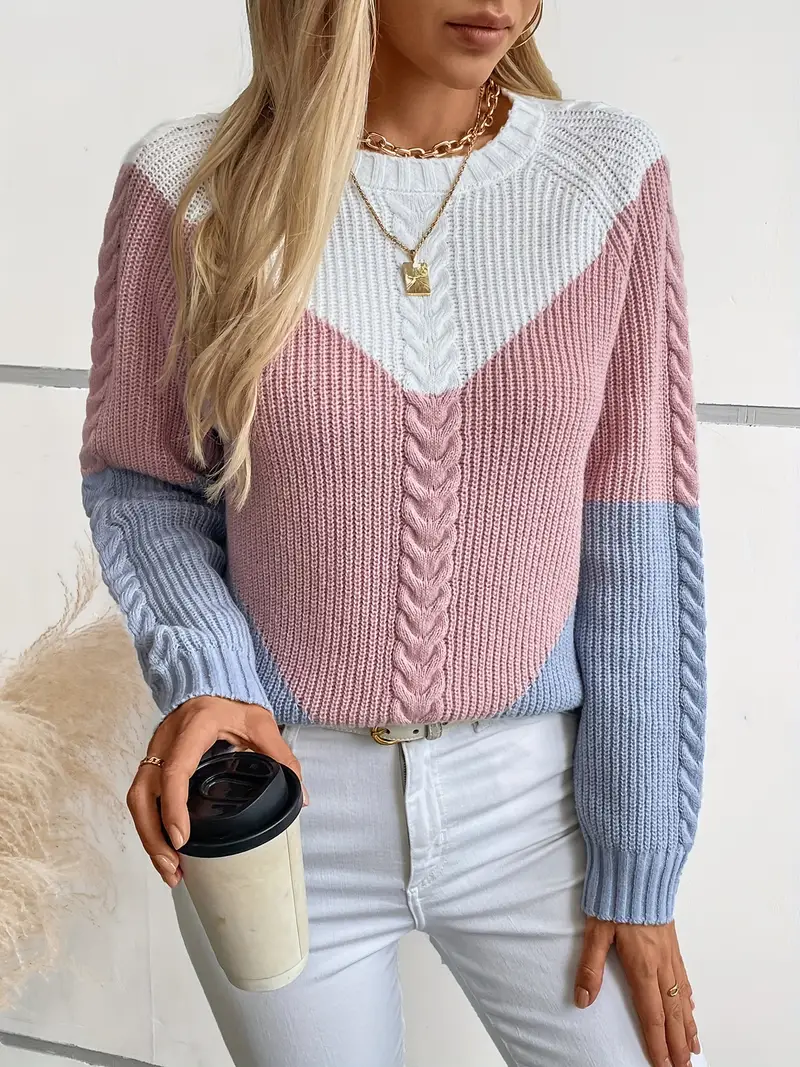 SCHICKER FARBBLOCK RUNDHALS-PULLOVER FÜR DAMEN | MODERNER STIL, BEQUEME PASSFORM - Image 5