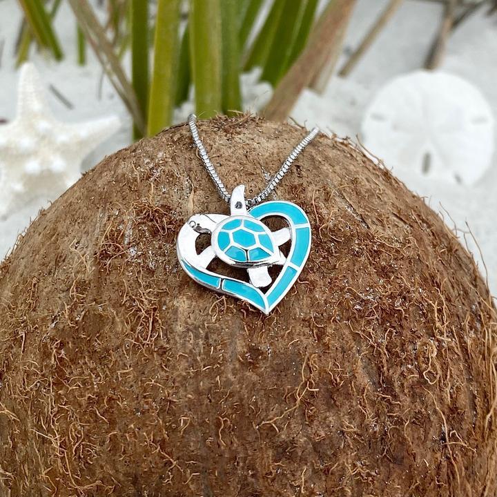Schildkrötenherz Halskette Blau und Silber - Image 3