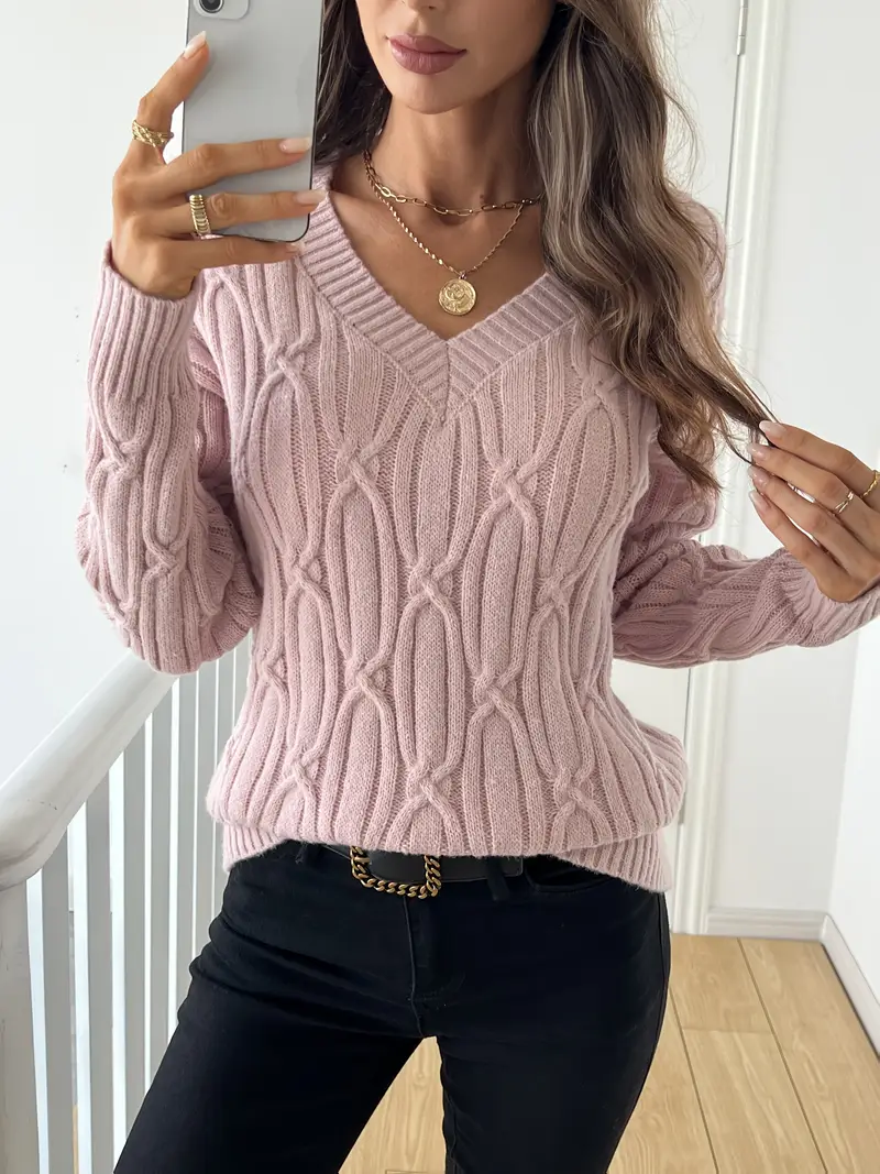SCHLICHTER V-AUSSCHNITT KABELSTRICKPULLOVER FÜR DAMEN | ELEGANTER, BEQUEMER STIL - Image 2