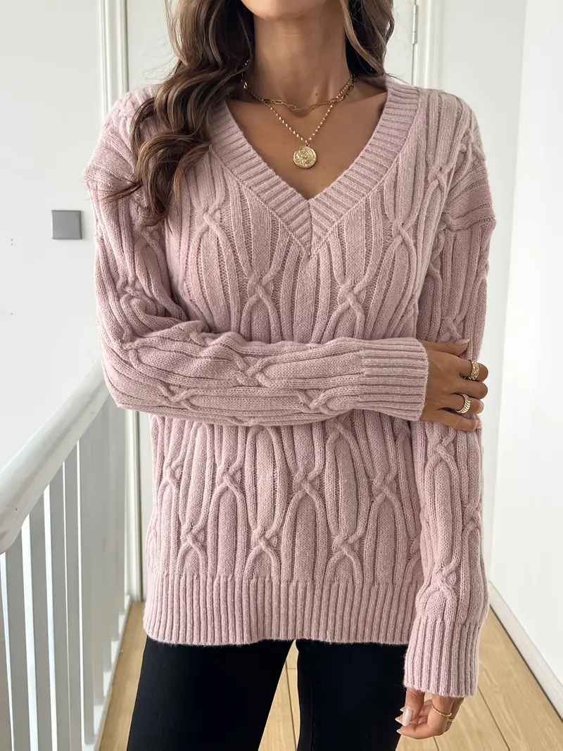 SCHLICHTER V-AUSSCHNITT KABELSTRICKPULLOVER FÜR DAMEN | ELEGANTER, BEQUEMER STIL - Image 3