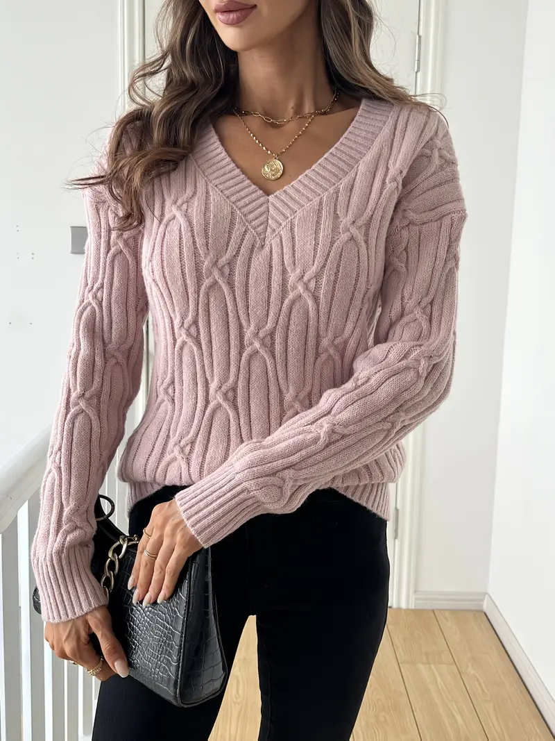 SCHLICHTER V-AUSSCHNITT KABELSTRICKPULLOVER FÜR DAMEN | ELEGANTER, BEQUEMER STIL - Image 4