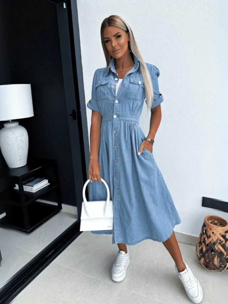 Schönes Denim-Kleid für Damen | Midi - Image 4