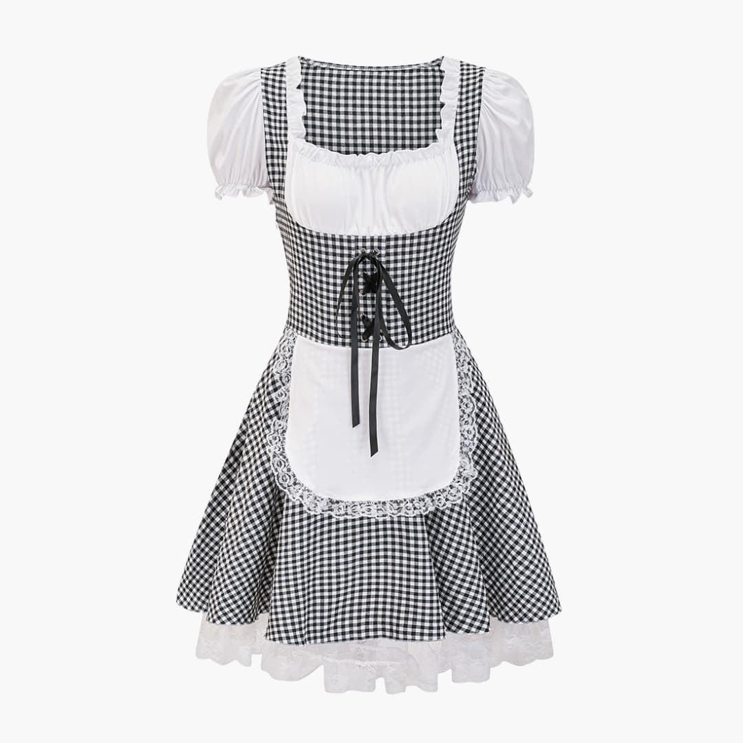 Schulterfreies Karo Dirndl kleid für Damen - Oktoberfest 2025 - Image 3