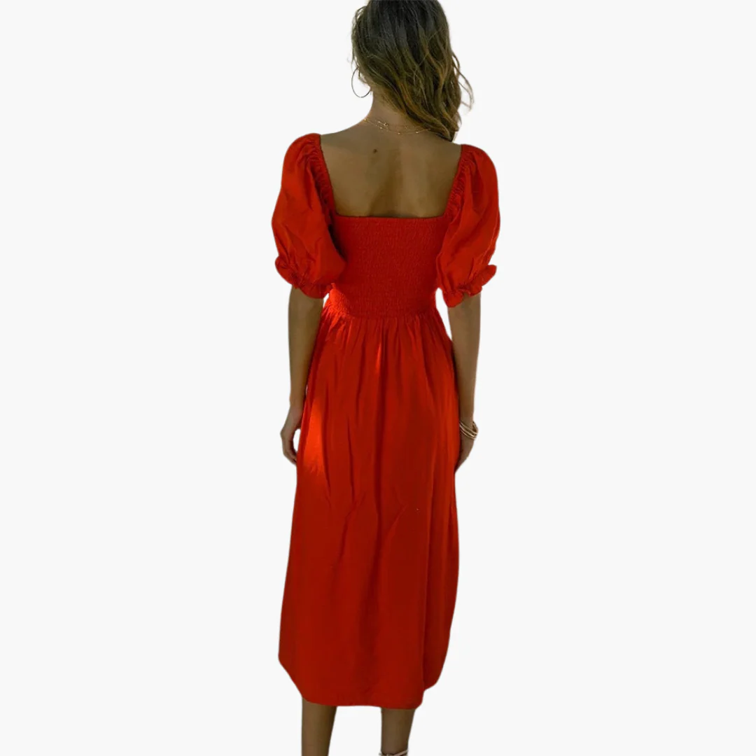 Schulterfreies Kleid für Frauen - Gesmoktes Mieder & Puffärmel - Image 4