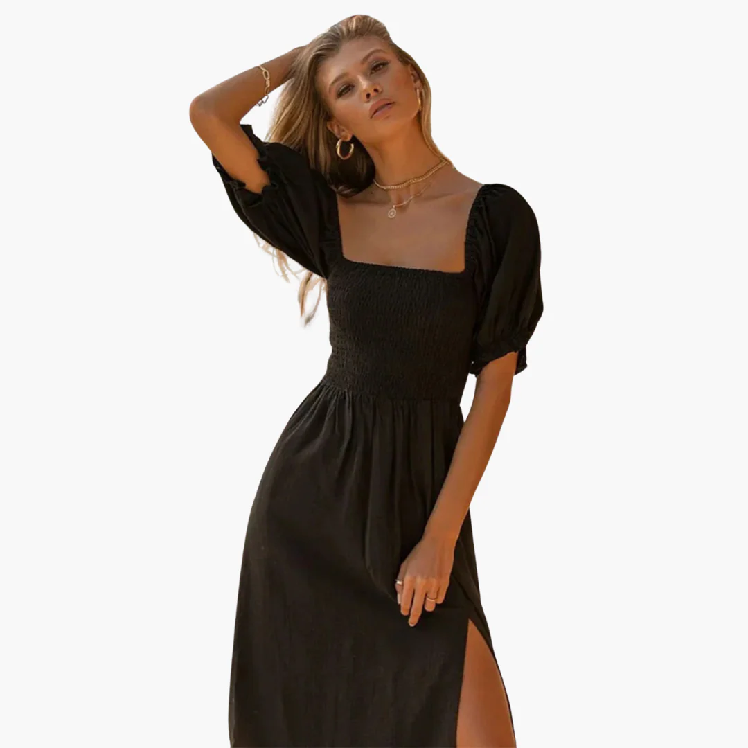 Schulterfreies Kleid für Frauen - Gesmoktes Mieder & Puffärmel - Image 5