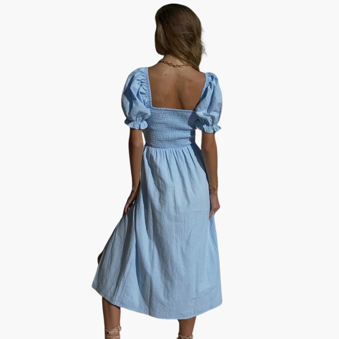 Schulterfreies Kleid für Frauen - Gesmoktes Mieder & Puffärmel - Image 6