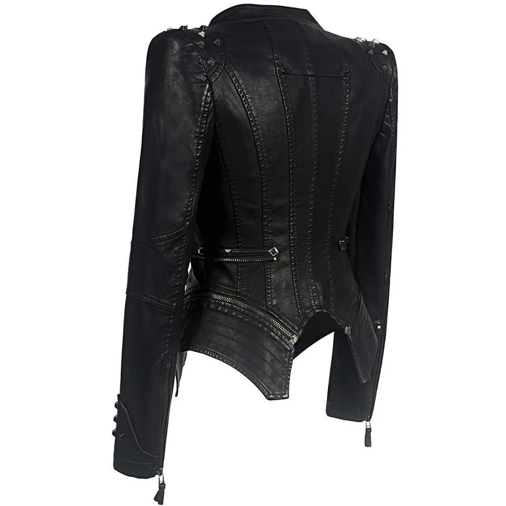 Schwarze Bikerjacke für Damen | Schlanke Passform