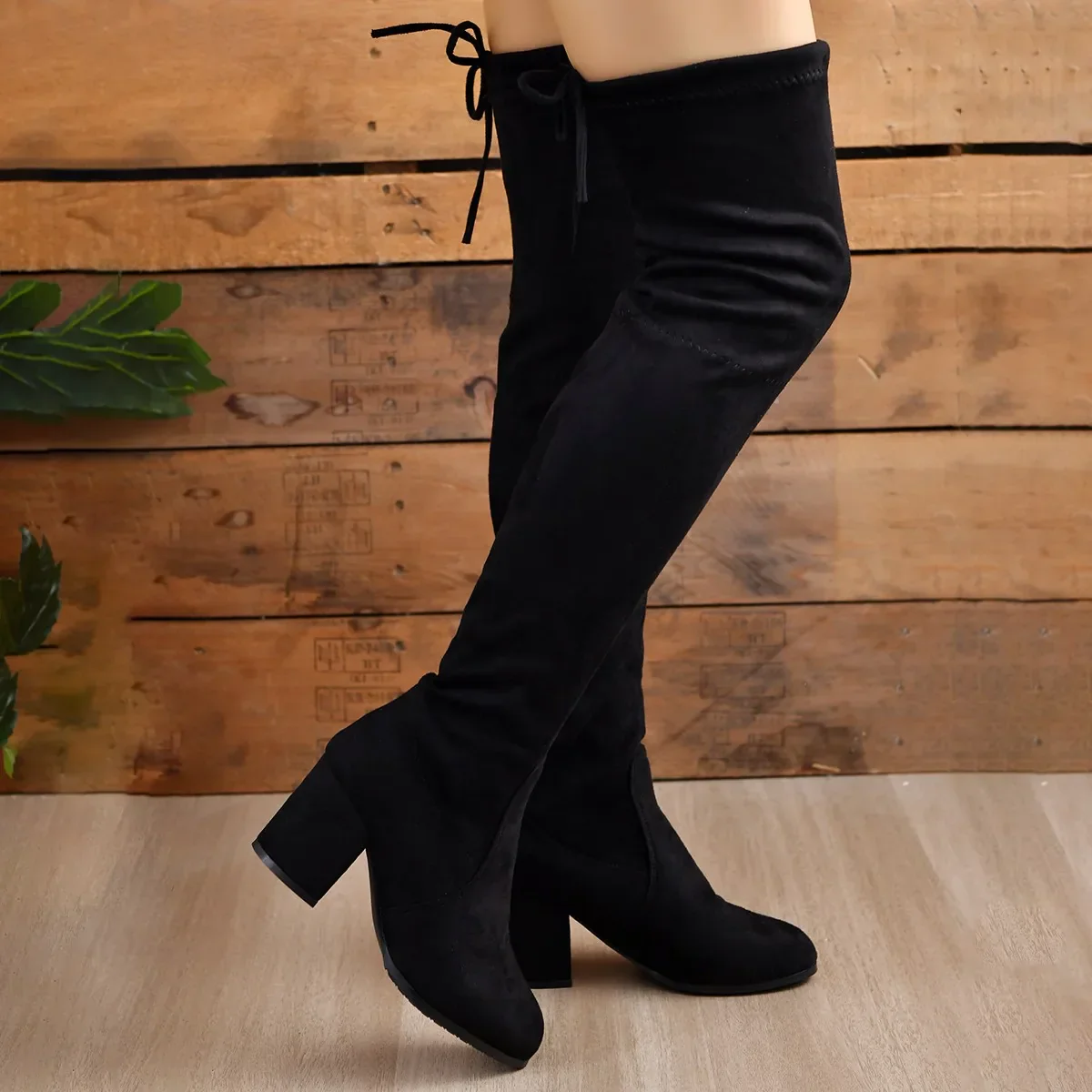 Schwarze Overknee-Stiefel für Damen | Blockabsatz - Image 3