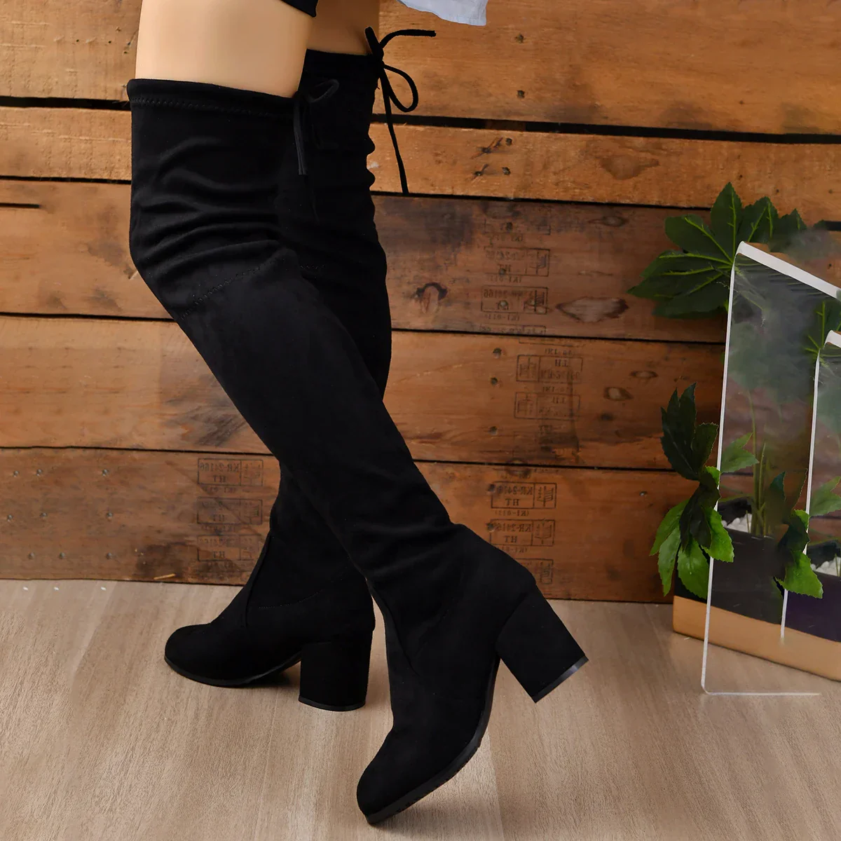 Schwarze Overknee-Stiefel für Damen | Blockabsatz - Image 5