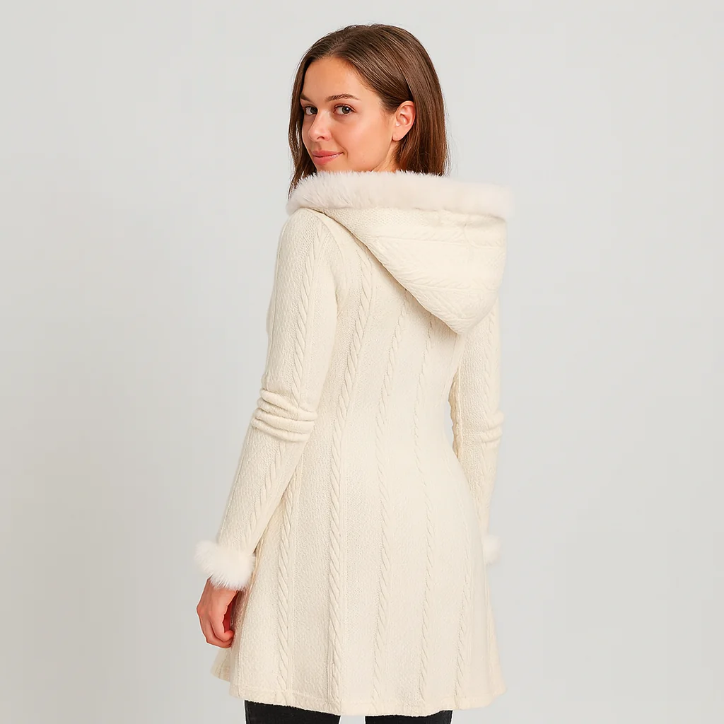 Selena | Damen-Kapuzenmantel mit kariertem Patchwork und Hornknöpfen - Image 2