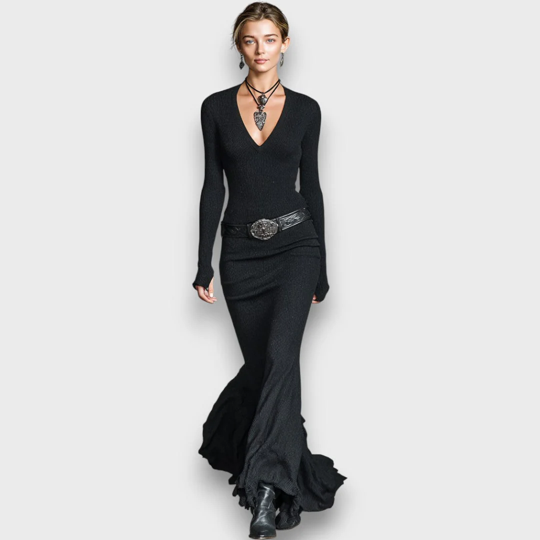Selira – Figurbetontes Maxikleid mit V-Ausschnitt - Image 3