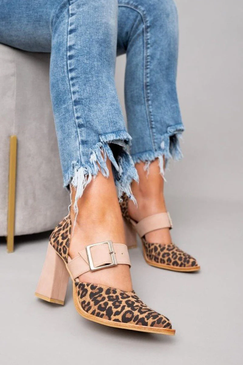 Selveta | Leopard-Daim Sandalen mit robusten Absätzen