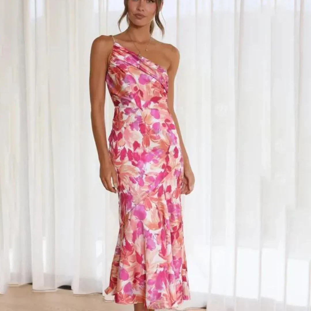 Selvita – One-Shoulder-Midikleid aus floralem Satin - Image 2