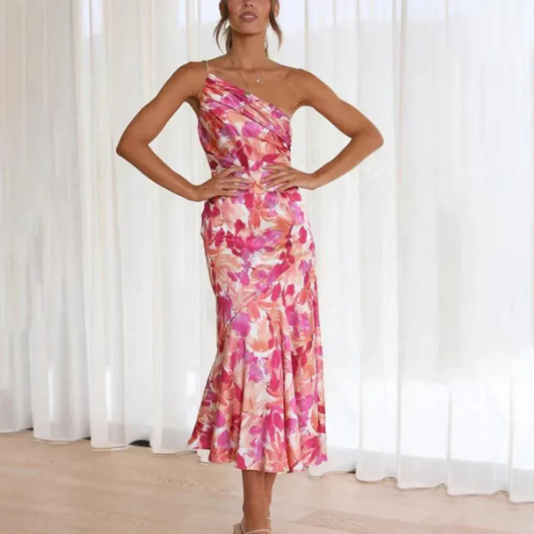 Selvita – One-Shoulder-Midikleid aus floralem Satin - Image 3