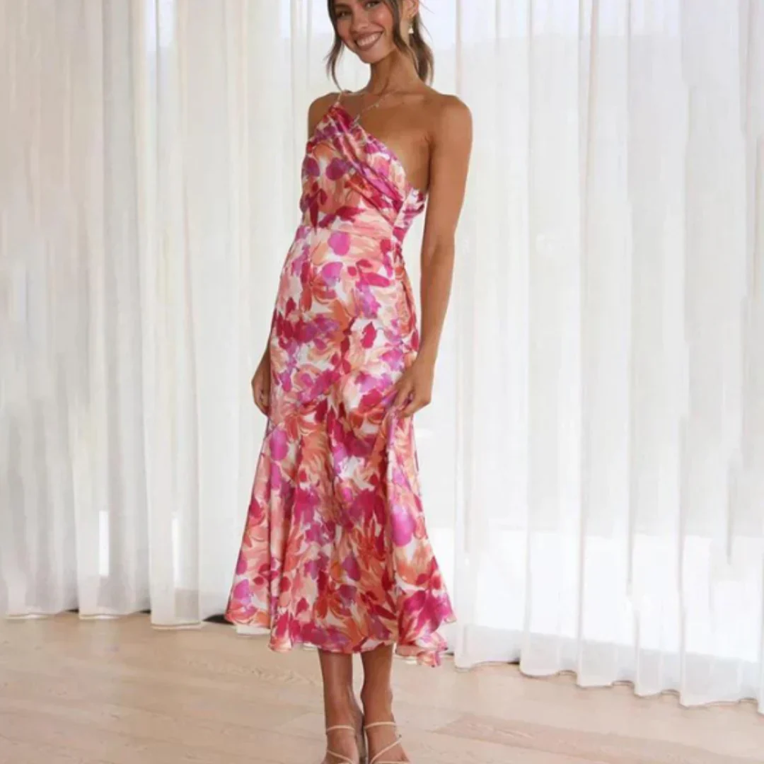 Selvita – One-Shoulder-Midikleid aus floralem Satin - Image 4