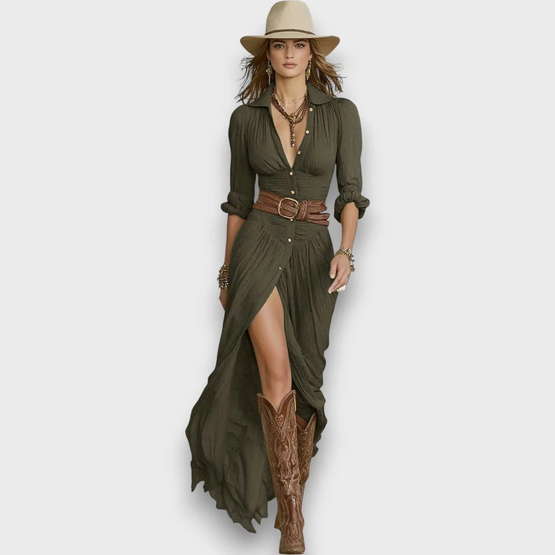 Selvya – Maxi-Plissee-Kleid mit Taillengürtel - Image 4