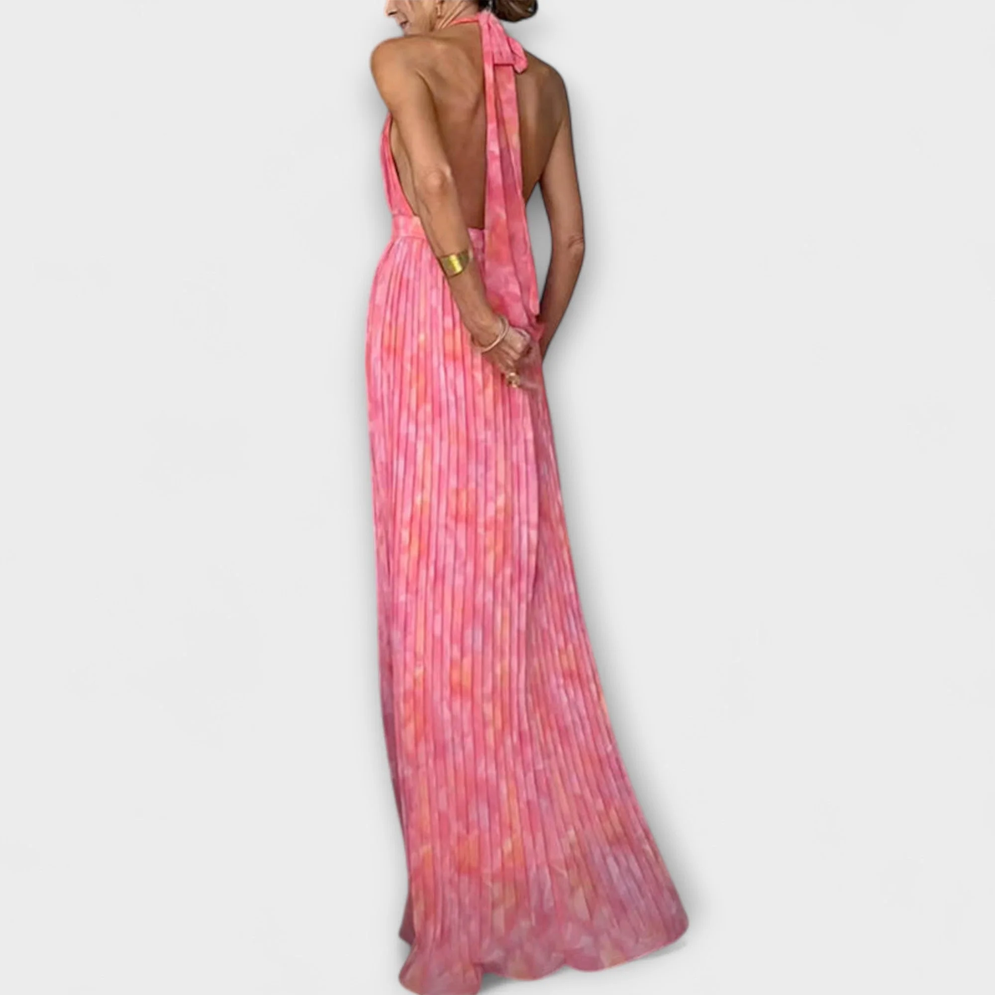 Seraphina - Elegantes Maxikleid mit Halterneck und V-Ausschnitt im Plissee-Design - Image 3