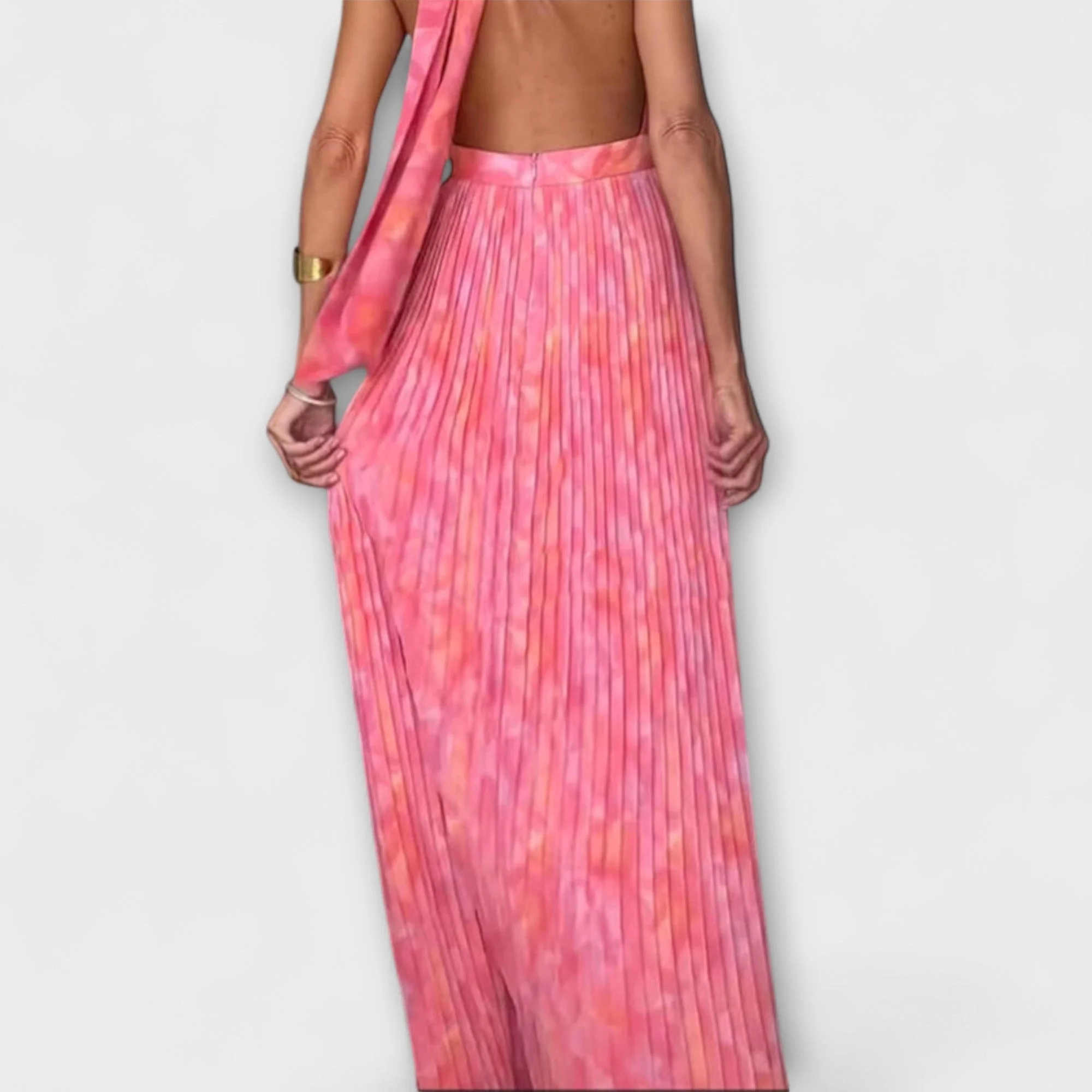 Seraphina - Schickes Halter Neck V-Ausschnitt Plissiertes Maxikleid - Image 2