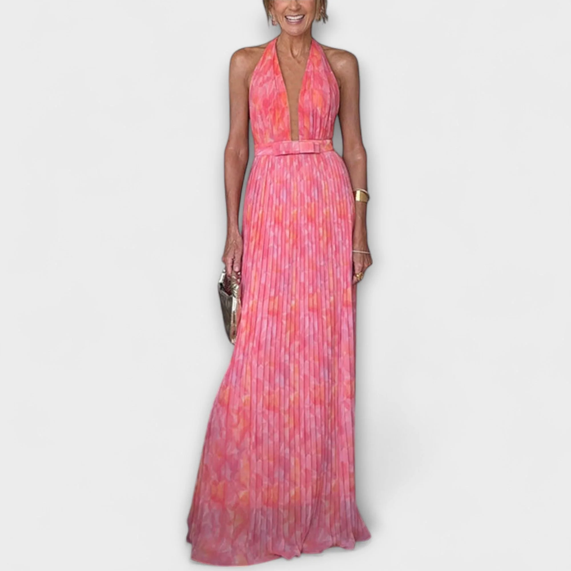 Seraphina - Schickes Halter Neck V-Ausschnitt Plissiertes Maxikleid - Image 4