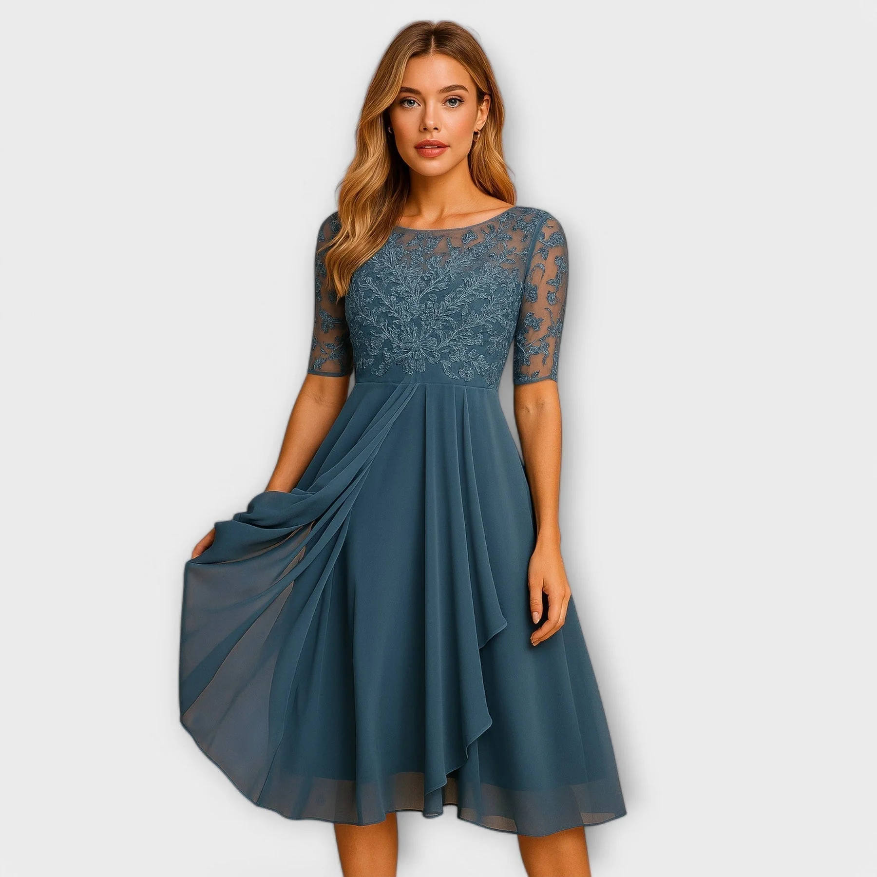 Séraphine-  Midi Kleid mit Spitzenärmeln - Image 2