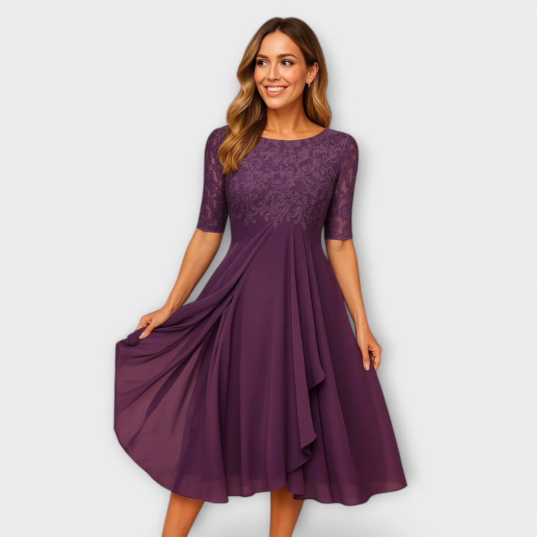 Séraphine-  Midi Kleid mit Spitzenärmeln - Image 3