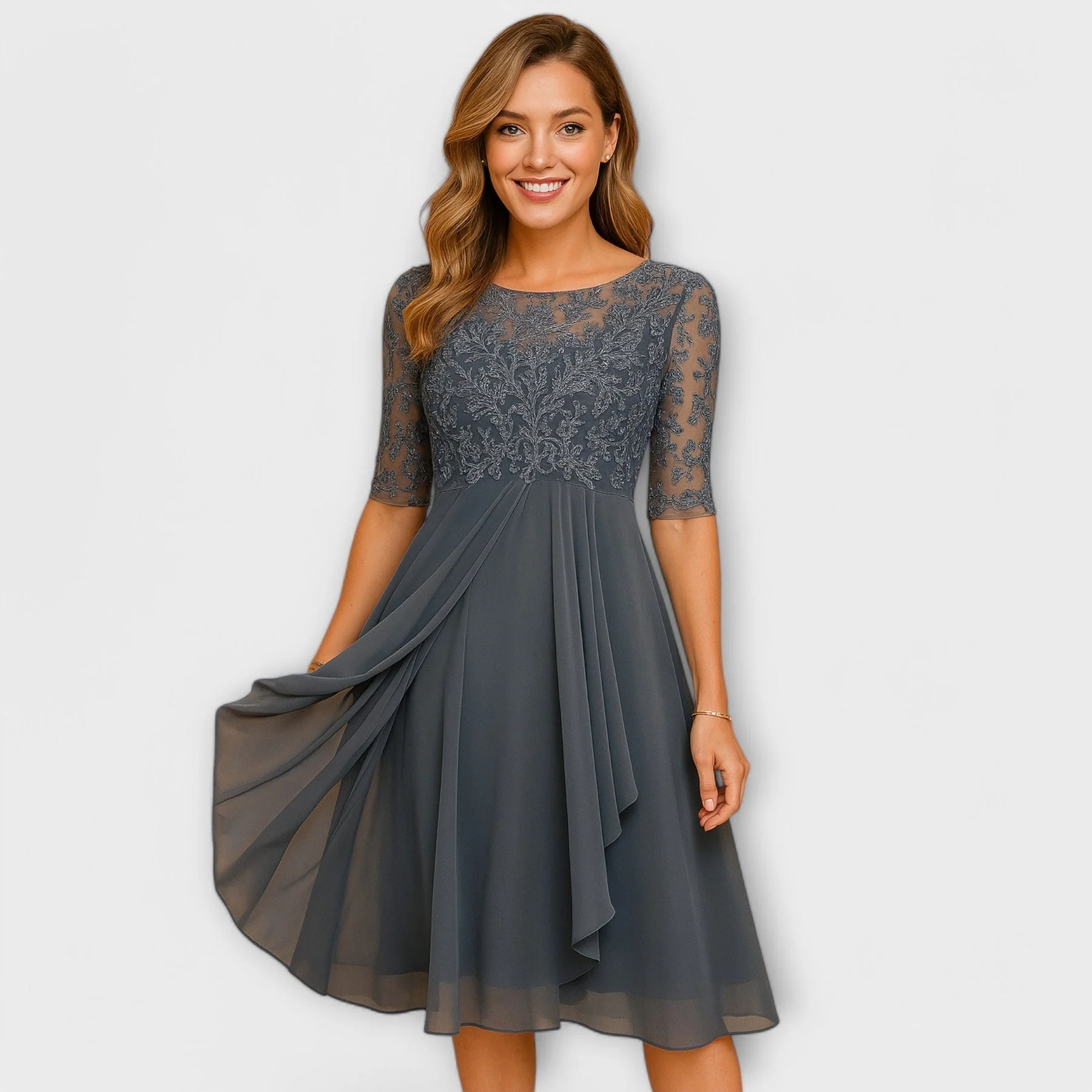 Séraphine-  Midi Kleid mit Spitzenärmeln - Image 4