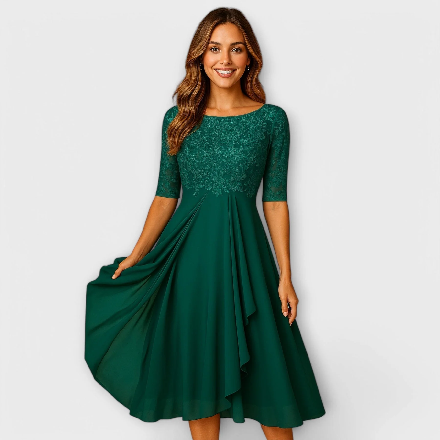 Séraphine-  Midi Kleid mit Spitzenärmeln - Image 5