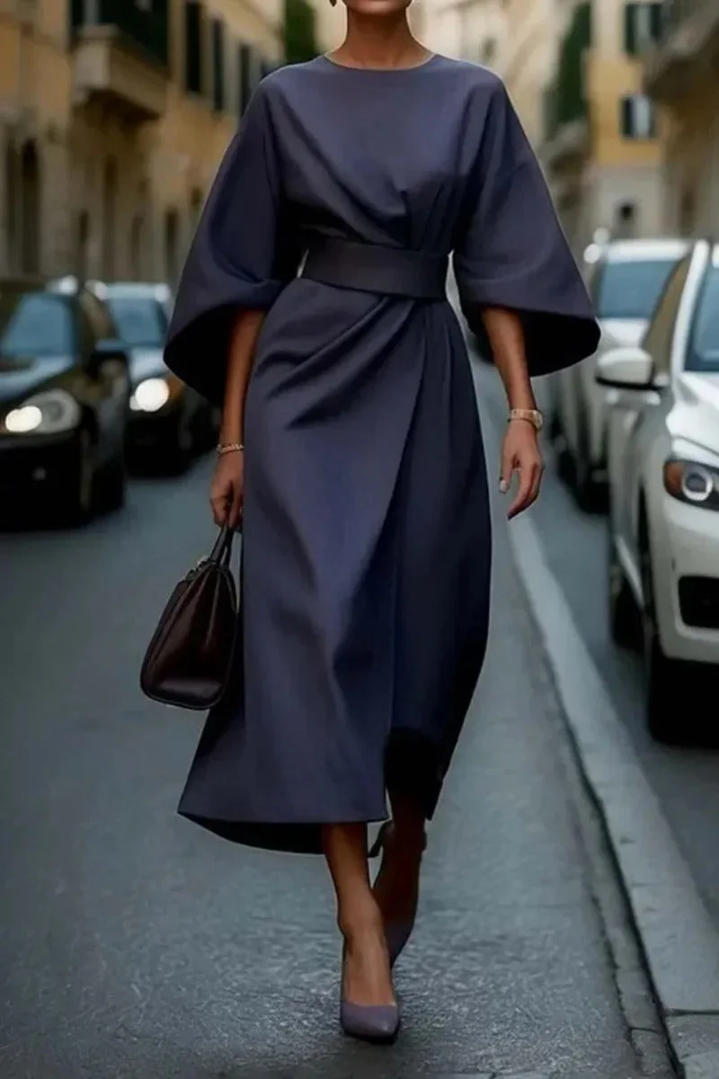 Serena- Elegantes Kleid Mit Laternenärmeln Und Gürtel - Image 2