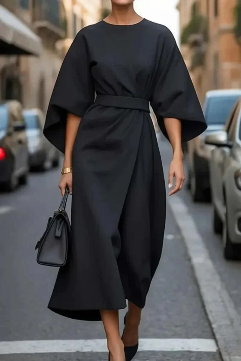 Serena- Elegantes Kleid Mit Laternenärmeln Und Gürtel - Image 4