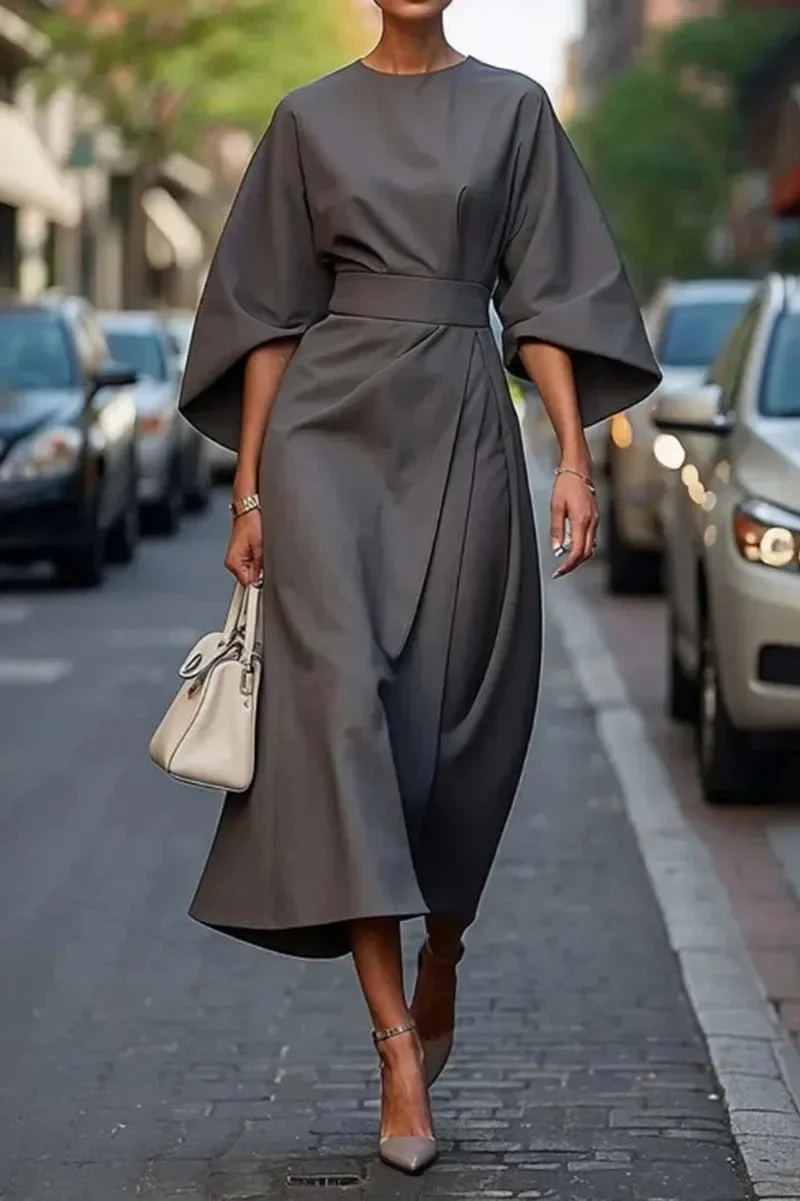 Serena- Elegantes Kleid Mit Laternenärmeln Und Gürtel - Image 6