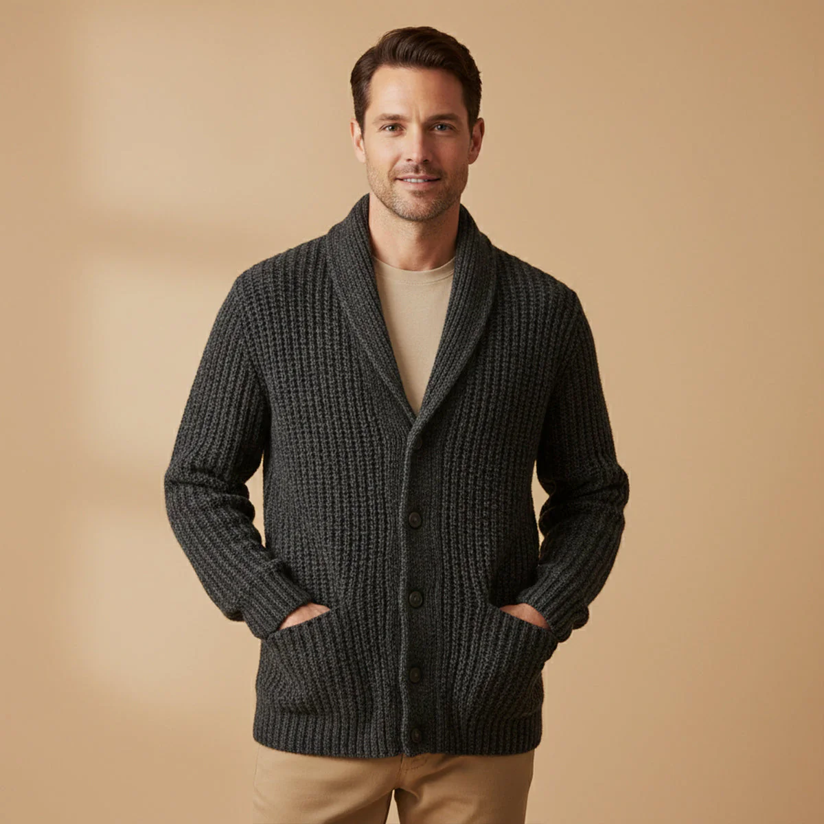 Sergio – Strukturierter Herren Strickcardigan mit Reverskragen - Image 7