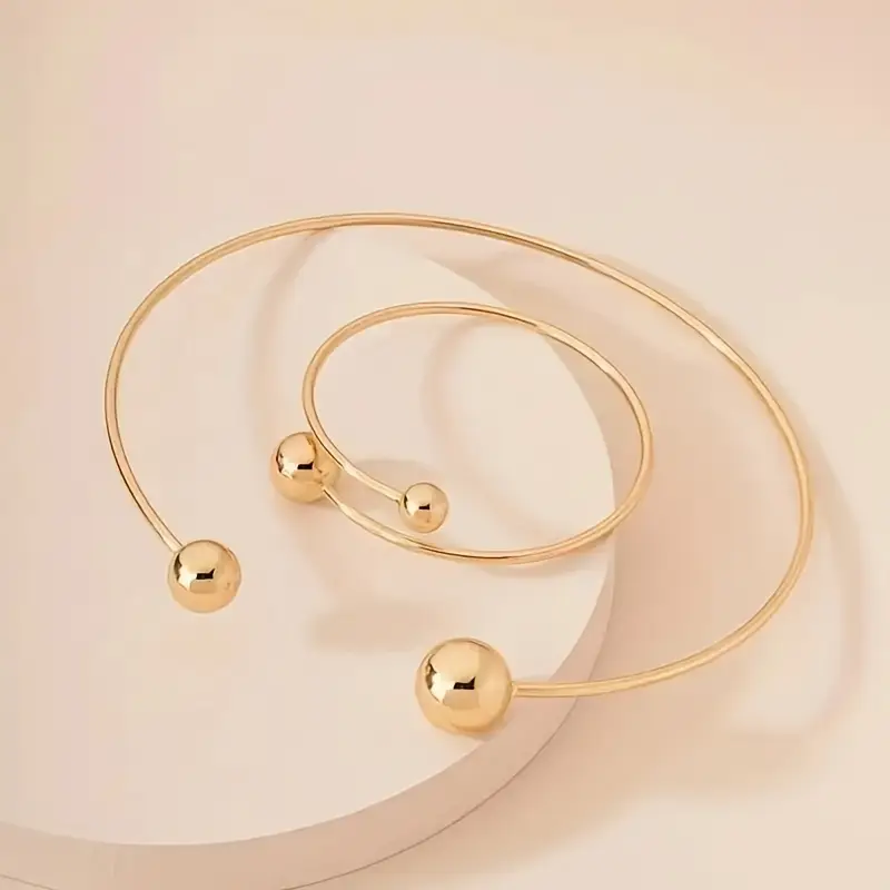 Set aus minimalistischen Gold-Halsband und Armreifen - Image 3