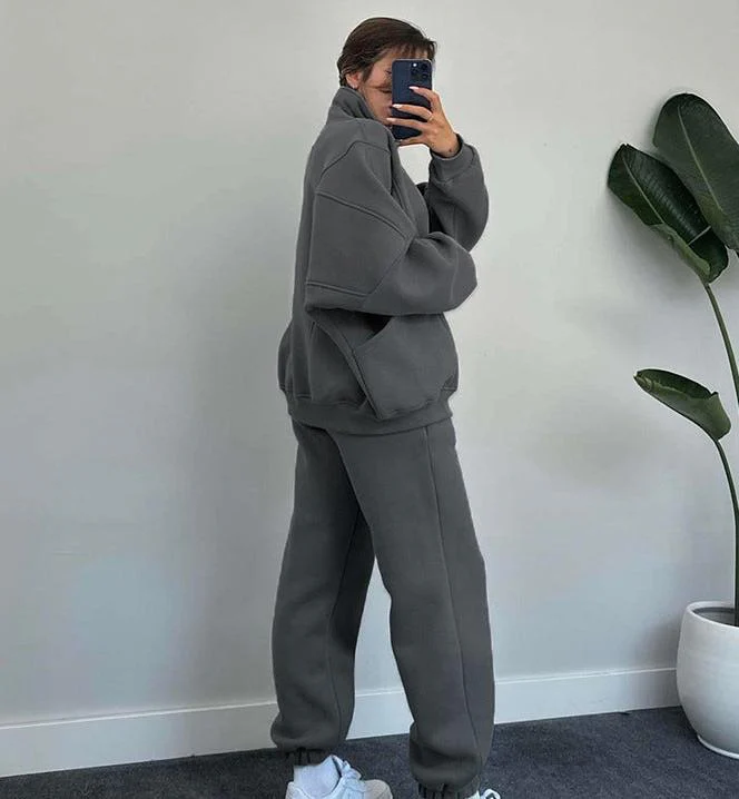 Set aus Reißverschlussjacke und Kordelzughose für Damen - Image 10