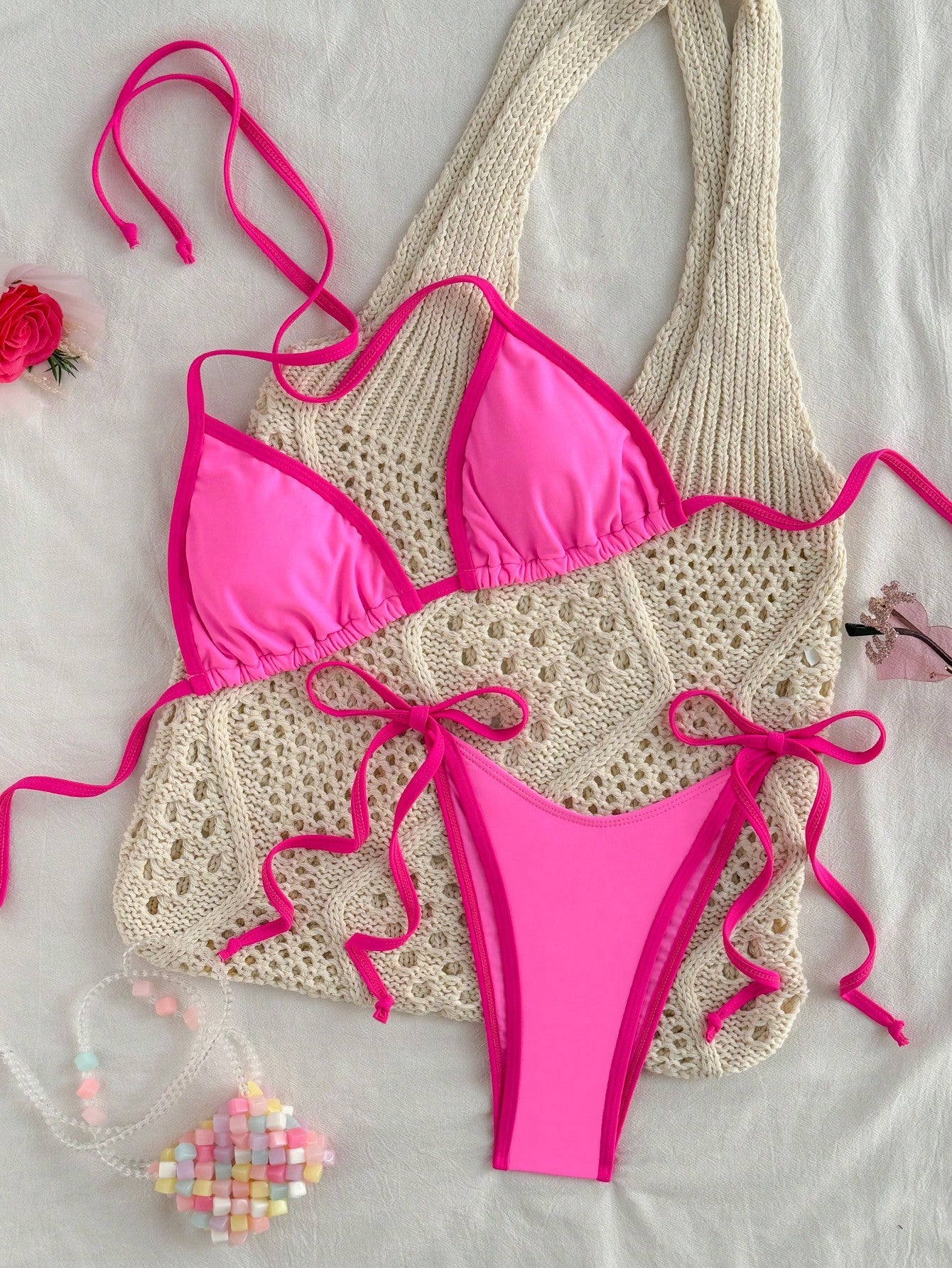 Sexy Triangel-Bikini in Marineblau mit Kontrast-Saum – Minimalistisches 2-teiliges Set zum Schnüren - Image 14