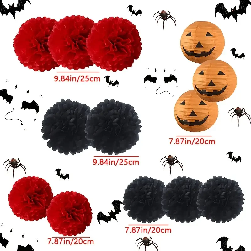 ShadowGlow Halloween Papierlaternen Set – 13 Stück Kürbis & Blumenball Deko - Image 2