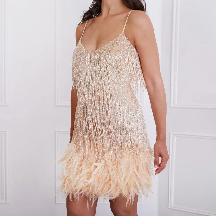 Shelah – Party-Minikleid mit Pailletten und Federfransen - Image 5