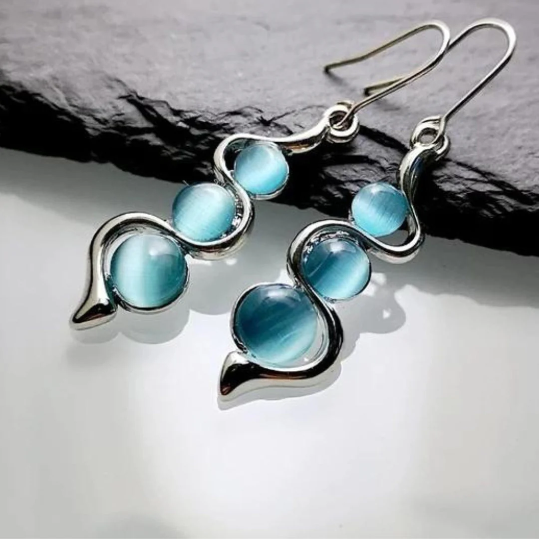 Silber Boho Blue Spheres Anhänger Ohrringe - Image 3