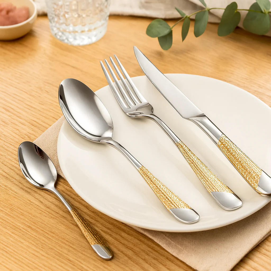 Silverora | Edelstahl-Besteckset mit gehämmerten Griffen - Image 2