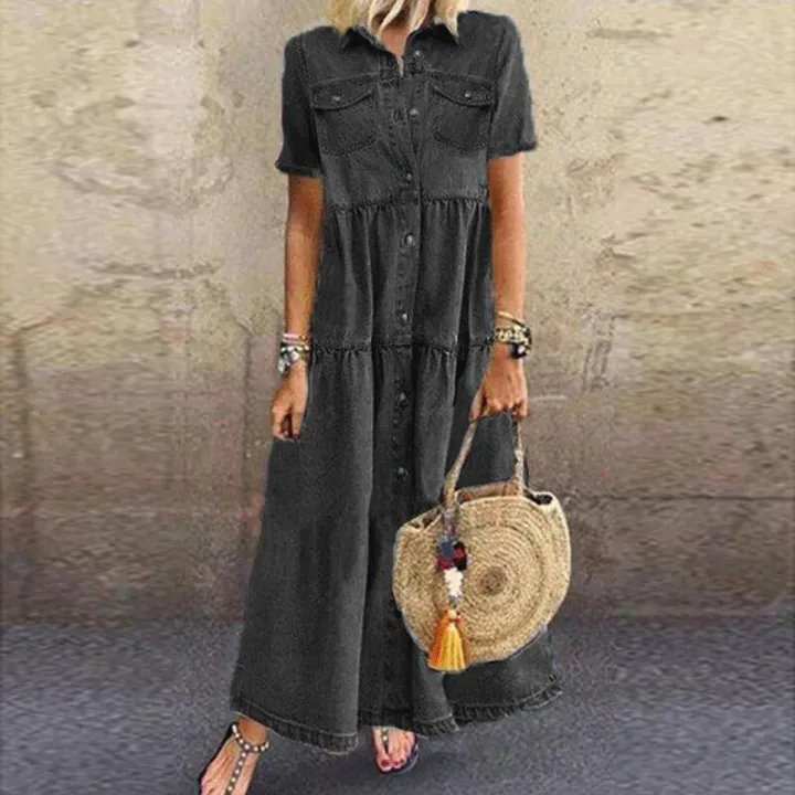 Simone- Lässiges Kurzarm Kleid Mit Tasche - Image 2