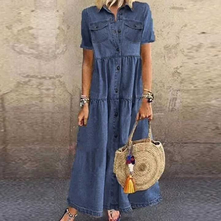 Simone- Lässiges Kurzarm Kleid Mit Tasche - Image 4