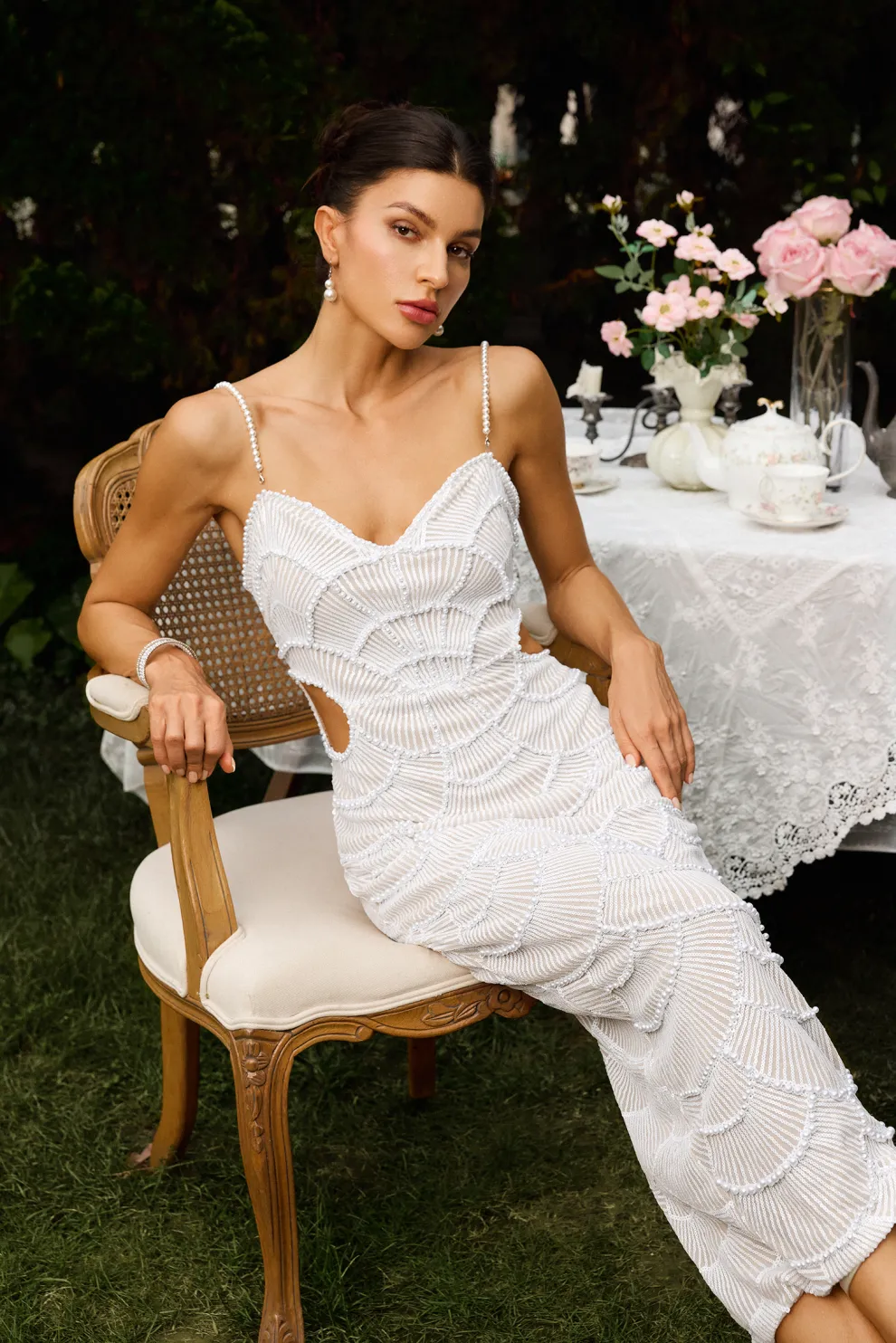 Sira | Hollow Out Camisole Perlen Bankett Abendkleid - Image 5